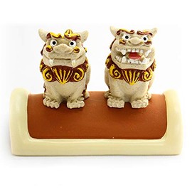Okinawa Souvenir Shisa Figurine Mini Entrance Mini Pair with Tiles Tea