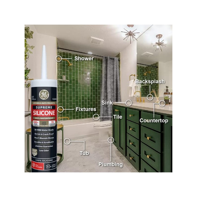 GE Supreme Silicone Caulk for Kitchen & Bath, White, 10.1