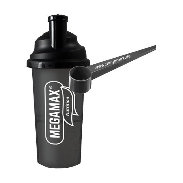 MEGAMAX Shaker Black 700 ml BPA Free and Dosing Spoon [Protein Mixer] Shakes Drinking Bottle for Protein Shakes and for Strength Training, Bodybuilding | Mixing Cup with Screw Cap