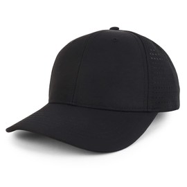 Trendy Apparel Shop 6 Panel Performance Laser Cut Perforated Back Baseball Cap - Black