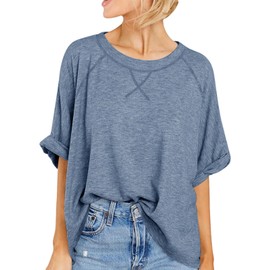 Langwyqu Oversized Tshirts Summer Short Sleeve Shirts Casual Loose Fit Basic Tees Blue Grey