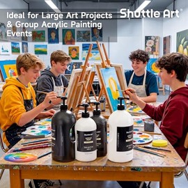 Shuttle Art Pintura acrílica negra, botella de bomba de gran capacidad de 69 onzas / 69.0 fl oz con tapa, color negro verdadero de alta cobertura, pin