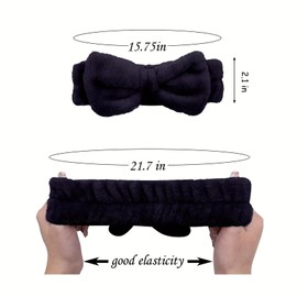 Mukeyo SPA Headband Wristbands Set Makeup Headband Wrist Towels for Washing Face Fuzzy Bow Headbands Soft Facial Head Bands Shower Skincare Hair Party Supplies Black