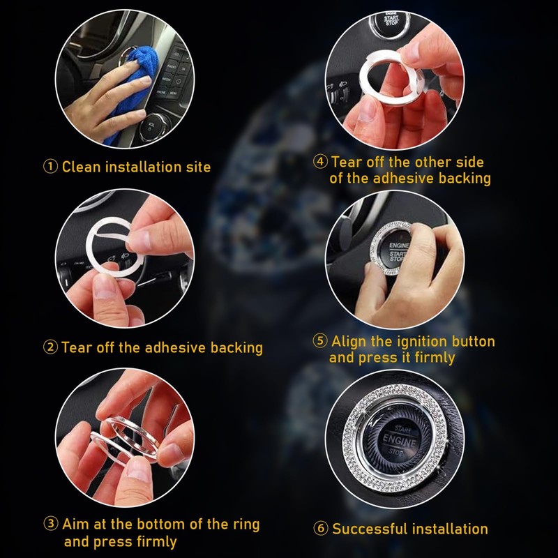 Bling Crystal Double Rhinestone Car Engine Start Decoration Ring, Sparkling
