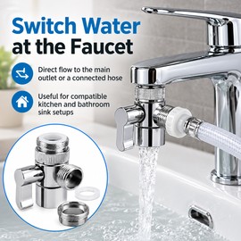 Faucet Splitter Adapter for Kitchen & Bathroom Sinks – Dual Output Manual Water Diverter Valve