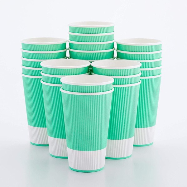 Insulated Paper Coffee Cups - Ripple Wall - Light Green - 16 oz - 500ct Box - MATCHING LIDS SOLD SEPARATELY: RWA0360B, RWA0360W, RWA0328LG, RWA0328GR, RWA0328HP, RWA0283W, RWA0283B