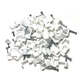 White Plastic Flat Electrical Wire Cable Clips TV Phone Internet Lead Fixings 50 Pieces (12mm)