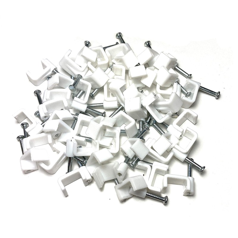 White Plastic Flat Electrical Wire Cable Clips TV Phone Internet