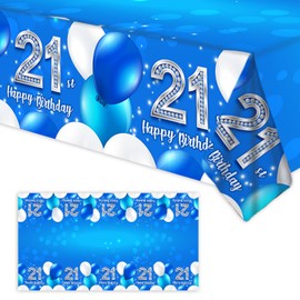 ORIKEK 21st Birthday Tablecloth Blue Table Cover Cheer to 21 Years Birthday Photography Supplies Decor Men Women for Indoor Outdoor Party Supplies Decorations Glitter