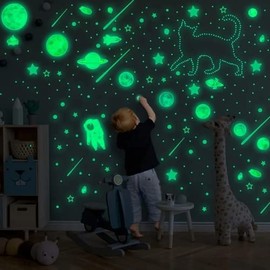 Estrellas Fluorescentes para Techo, 849 Piezas Brillantes para Planetas de Techo Pegatinas Luminoso Decorativo, Decoraciones de Astronauta de Cohetes para Niños