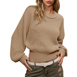 Saodimallsu Womens Batwing Long Sleeve Sweaters Casual Crewneck Loose Chunky Knit Fall Pullover Tops Khaki