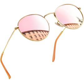 Joopin Small Round Sunglasses for Women, UV Protection Vintage Retro Mirrored Sun Glasses Trendy Polarized Womens Sunglasses (Pink）