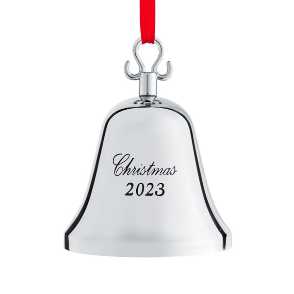 Klikel Christmas Bell Ornament 2023 - Silver Bell Christmas Ornament 2023 - Christmas Bell 2023 Ornament - Real Bell Ornament for Christmas Tree - Silver Engraved Christmas 2023-10th Annual Edition