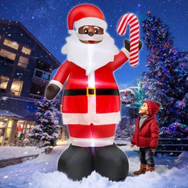 8 Ft Giant Christmas Inflatable Black Santa Claus Decorations Outdoor, Christmas Blow Up Yard Decor with Black Santa Claus Holds Candy Cane Build-in LED Lights for Xmas Holiday Outdoor Decor