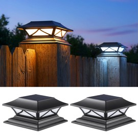 PASAMIC 2 Pack Solar Post Cap Lights, Waterproof Outdoor Lights for 4x4 5x5 6x6 Wood/Vinyl Posts, Fence Post Solar Lights with 2 Color Modes for Garden, Deck, Patio, Porch, Fence