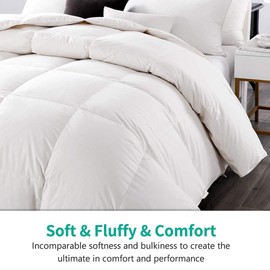 APSMILE Heavyweight Feather Down Comforter Full/Queen Size - Thicker Winter Warmest Duvet Insert for Colder Weather/Sleepers (Queen, Ivory White)