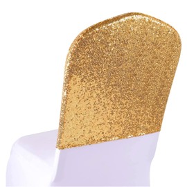 SquarePie Chair Back Covers, 10 PCS Glitter Gold Sequin Chair Covers, Decorative Sparkly Chair Sashes Slipcovers for Banquet Wedding Party