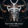 PELOVNY Bull Necklace 925 Sterling Silver Bull Sword Pendant Bull