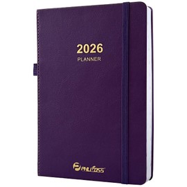 2026 Daily Planner/Calendar, One Page Per Day, Daily Monthly Agenda Planner with Time Slots and Monthly Tabs, Jan - Dec 2026, 5.7" x 8.25" Appointment Book, Pen Holder, Leather Cover (2026-Purple)