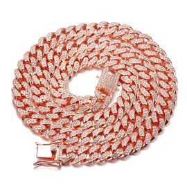 Halukakah Diamond Cuban Chain for Women Girls 13.5 mm 18 Carat Real Gold-Plated / Platinum White Gold Plated Collar Necklace Bracelet Iced Out, Laboratory Diamonds Hand Inlaid with Gift Box, Brass, No