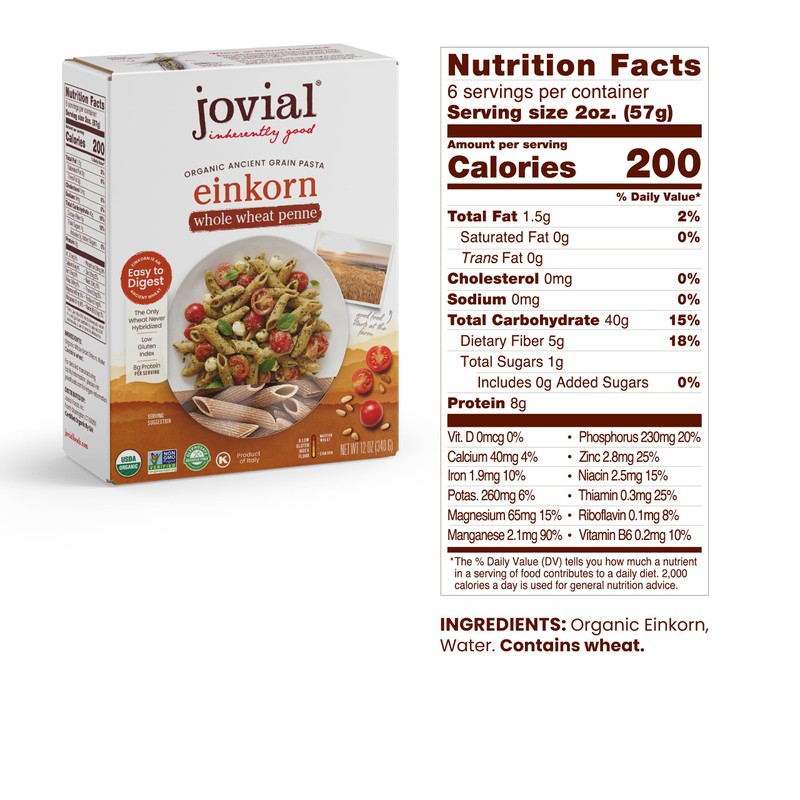 Jovial Einkorn 100% Organic Whole Grain Penne Rigate - Einkorn
