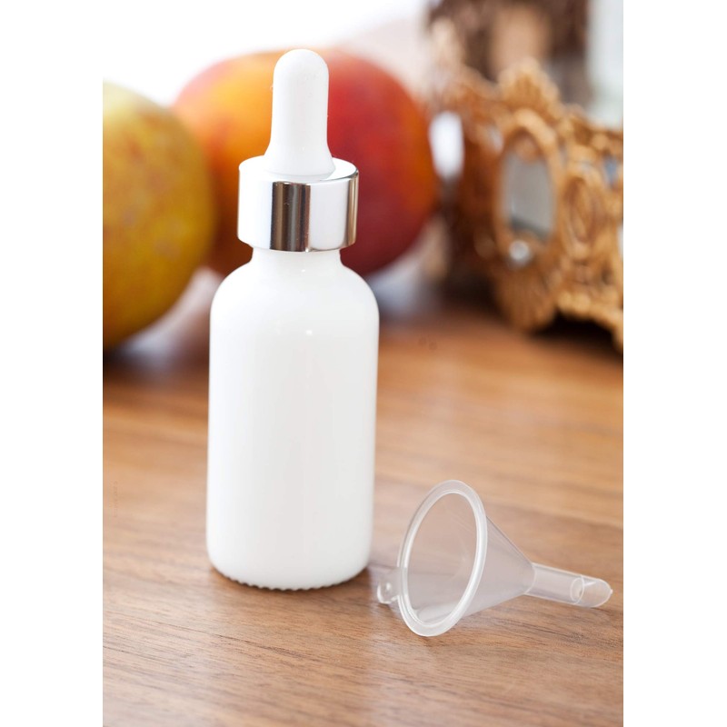 1 oz Opal White Glass Boston Round Bottle with Silver