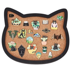 BENECREAT Cat Pin Board Cork Board, 20 x 17 cm Bulletin Display Board Wall Mounted Cork Board with Black Frame for Brooch Pin Storage Display, Office Home and School Decor