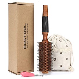 BESTOOL cepillo redondo de cerdas de jabalí con brocha de nailon para desenredar, adecuado para cabello grueso y rizado, añade volumen y brillo, 0.9 P