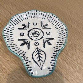 Creative Co-Op Ceramic Spoon Rest For Kitchen Hand Stamped Spoon Holder Stoneware