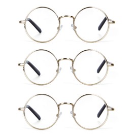 EYE ZOOM 3 Pack Metal Frame Round Reading Glasses with Spring Hinge (Gold, 2.50 Strength)