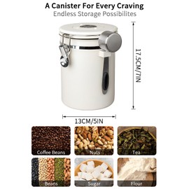 INFTYLE Coffee Canister with Airtight Lid, 22oz, 60 fl oz Cream, Stainless Steel Air Tight Lid Container with Date Tracker and Scoop Food Storage Jar for Grounds Coffee, Beans, Flour, Cereal