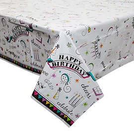 Unique Party 52173 - Doodle Happy Birthday Plastic Tablecloth, 7ft x 4.5ft