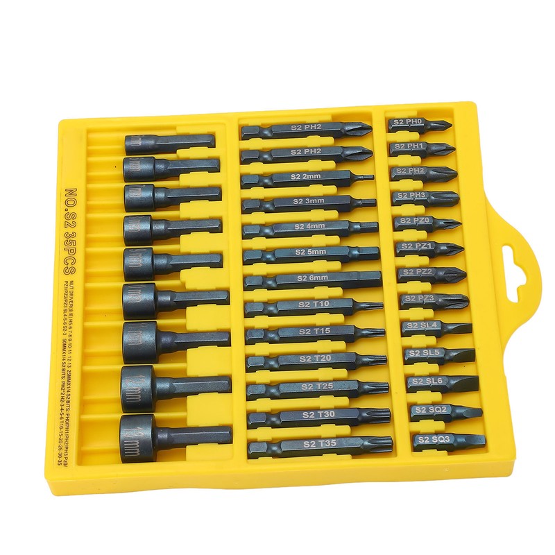 35Pcs Screwdriver Bit Set Magnetic S2 Steel 1/4in Hex Shank