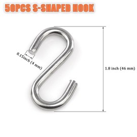 Cobenga 50 Pcs Heavy Duty S Hooks for Hanging, 304 Stainless Steel S Shaped Hooks, 2 in Long Metal Hangers Hanging Hooks for Kitchen, Work Shop, Bathroom, Garden, Max 176 Lbs
