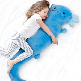 48 inch Giant Axolotl Plush Stuffed Animal, Big Blue Axolotl Glow in The Dark Fluorescent Plushies, Jumbo Axolotl Body Pillow Gifts for Kids Adults, Birthday, Valentine's Day