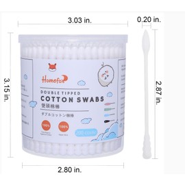 HOMEFOX Cotton Swabs Spiral Pointed - 600 Count Organic Cotton Buds Charcoal Gothic Double Side Tightly Wrapped Precision Cotton Tips Paper Stick Soft Gentle Lint-Free, Spiral & Pointy (White)