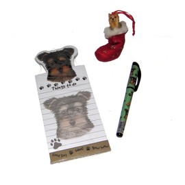 Blue Skies Plus Yorkie Terrier Dog Puppy Gift Set with Matching Ornament, Magnetic Notepad & Pen