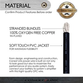 Conext Link 5 FT 2 AWG GA Full Gauge Battery Power Cable Ground Wire Frost Black OFC Copper （10063）