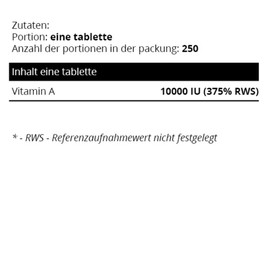 Sowelo Vitamin A - 10000 IE I Entzündungshemmend und Anti-seborrhoische Eigenschaften I Vitamin A Hochdosiert I Ohne unerwünschte Zusätze I 250 Tabletten (2-Pack)
