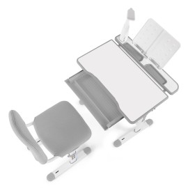 COSVALVE Gray Height Adjustable Kids Study Desk Table Chair Set w/Lamp,Drawer,
