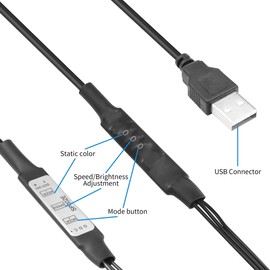 YACSEJAO 5V USB LED Strip Controller 1.3FT/40CM USB to 3Pin 5V RGB LED Led Light Replacement with 68 lamp Effects
