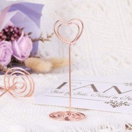 Toddmomy 12 Pcs Heart Photo Holder Place Holders Table Number Stands Picture Holder for Wedding Party Sign Food Cards Label,Rose Gold