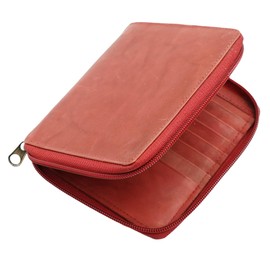 AG Wallets RFID Zipper Wallet - Slim Wallet Made of Soft Cowhide Leather - European Style Card Holder Bifold Wallet with 1 ID Window, 2 Large Bill Compartments, 12 Credit Card Slots - Burgundy