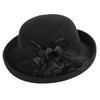 Women-Felt-Bowler-Fedora-Hat with Floral-Fascinator for Kentucky-Church-Derby-Wedding-Party Black