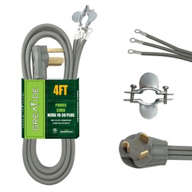 GREATIDE 3 Prong Dryer Cord, 4 ft 10/3 SRDT, 30Amp Appliance Extension Power Cord, NEMA 10-30, Grey