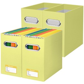 BALEINE File Organizer Box, Cardboard File Folder Organizer with Handle for Letter Size, Portable Collapsible Hanging Filing Box for Home Office Document Storage (4 Pack, Yellow)