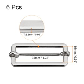 sourcing map Slides Buckles, 6pcs 40x17x2.3mm Metal Rectangle Adjuster Triglides Slide Buckle Roller Pin Buckles Slider Strap Adjuster for Belt Bags DIY Accessories, Silver Tone