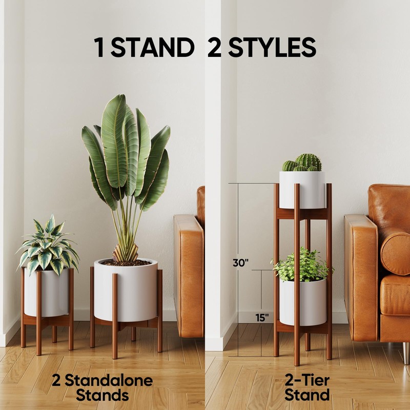 MUDEELA 2 Pack Indoor Plant Stands, 2 Tier Tall Plant
