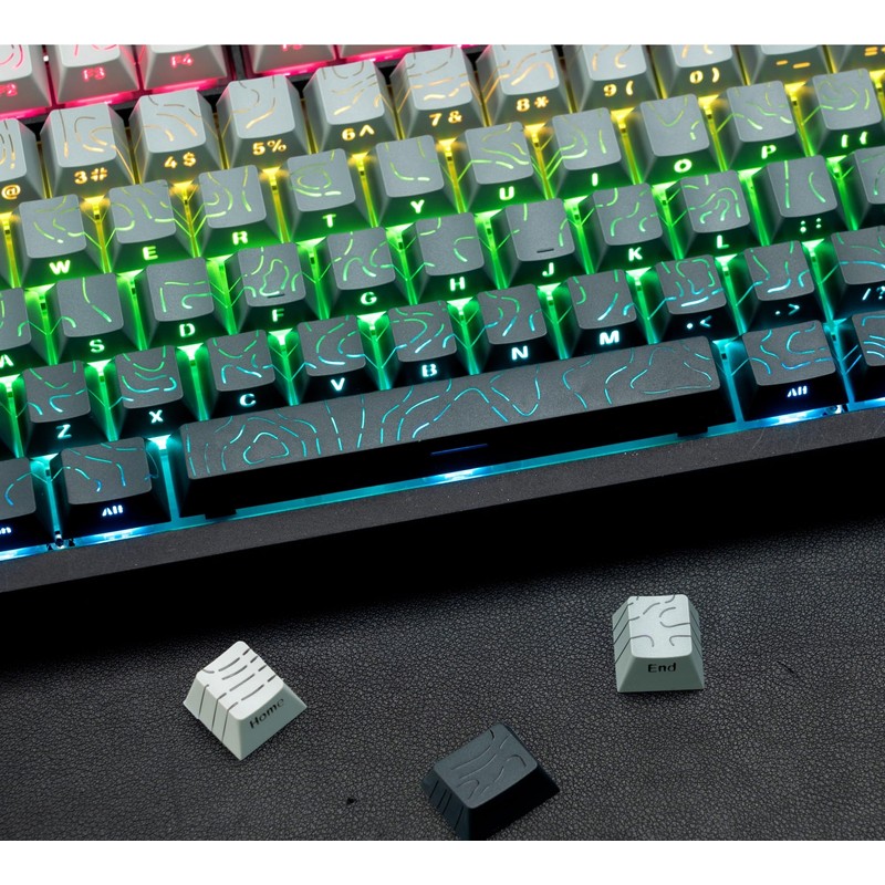 dagaladoo White/Grey Topographic keycap Sets Line Backlit Gradient keycaps Shine