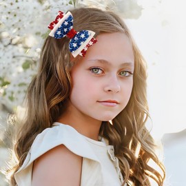 2pcs glitter cheer bow hair clips,4th of july patriotic red white blue stars hairpins barrettes for grils kids independence day outfits decor stuff gift